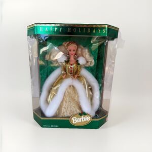 New Happy Holidays Barbie 1994 RARE MISPRINT BOX ERROR Eye Color Damaged Box